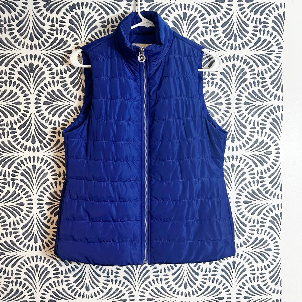 Michael Michael Kors Blue Quilted Zip Front Puffer Vest